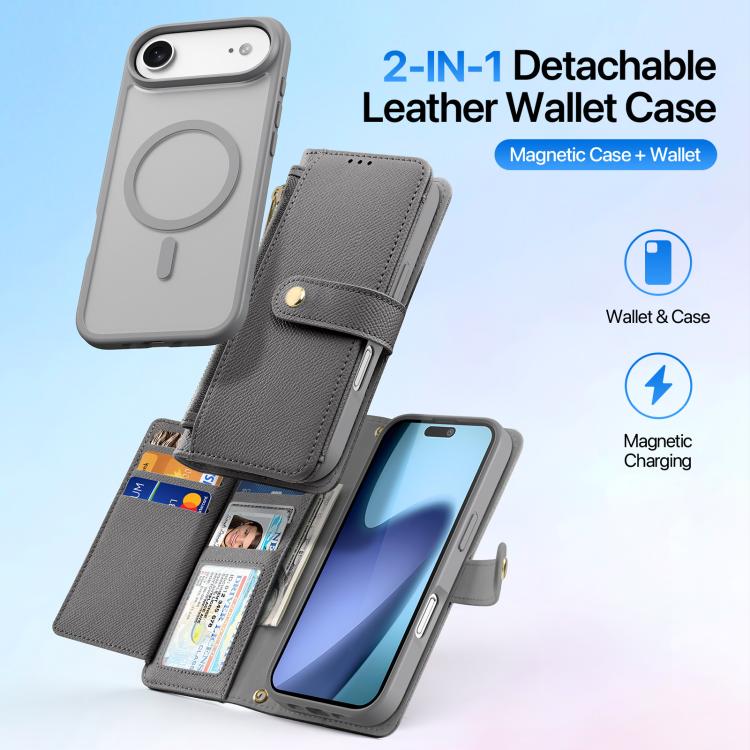 For iPhone Air DUX DUCIS Lawa Series 2 in 1 Wallet Zipper Detachable MagSafe Phone Case with Lanyard(Grey) - iPhone Air Cases by DUX DUCIS | Online Shopping UK | buy2fix