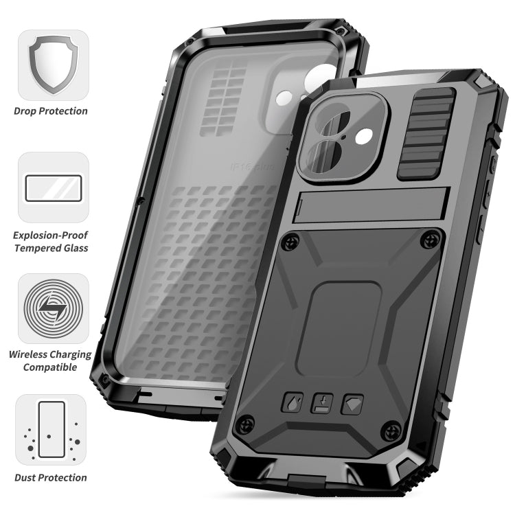 For iPhone 16 R-JUST Life Waterproof Dustproof Shockproof Phone Case(Black) - iPhone 16 Cases by R-JUST | Online Shopping UK | buy2fix