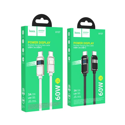 hoco U137 USB-C / Type-C to USB-C / Type-C Line 60W Charging Data Cable with Display, Length:1.2m(White) - USB-C & Type-C Cable by hoco | Online Shopping UK | buy2fix