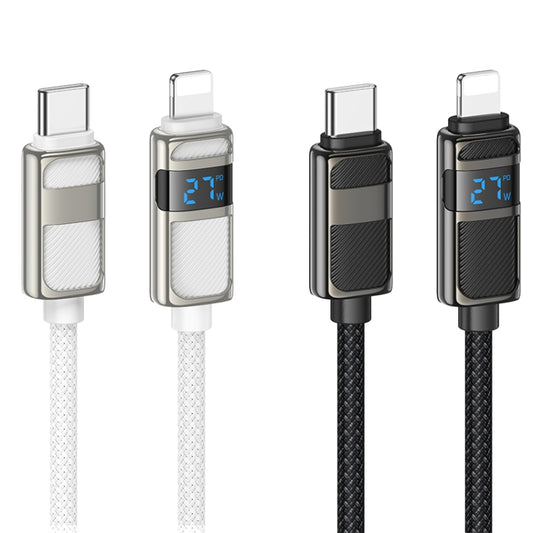 hoco U137 USB-C / Type-C to 8 Pin Line PD Charging Data Cable with Display, Length:1.2m(Black) by hoco