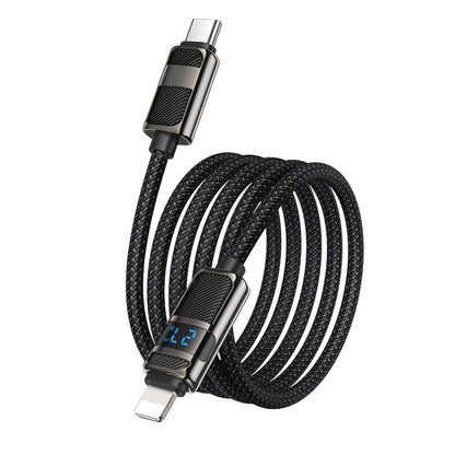 hoco U137 USB-C / Type-C to 8 Pin Line PD Charging Data Cable with Display, Length:1.2m(Black) - 2 in 1 Cable by hoco | Online Shopping UK | buy2fix