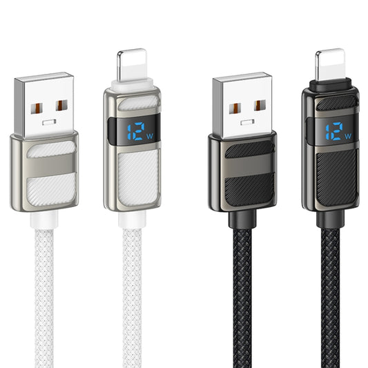 hoco U137 USB to 8 Pin Line 2.4A Charging Data Cable with Display, Length:1.2m(White) by hoco