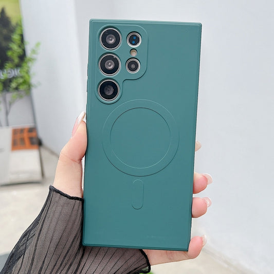 For Samsung Galaxy S22 Ultra 5G Solid Color Liquid Silicone MagSafe Magnetic Phone Case(Dark Green) by buy2fix