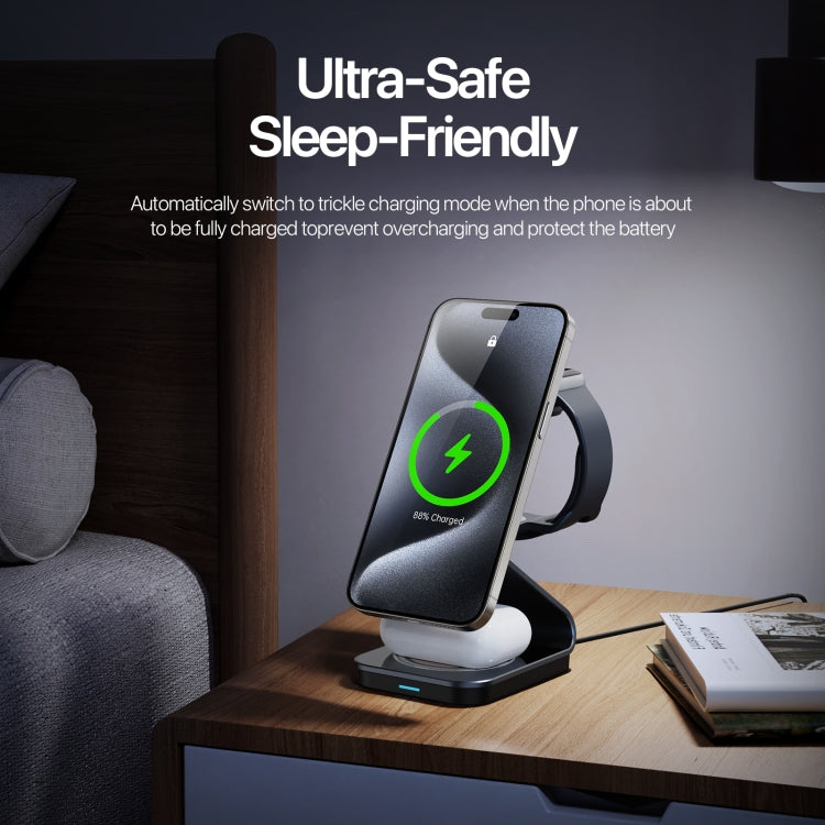 DUZZONA W21 Qi2 15W 3 in 1 Magnetic Wireless Charger Stand(Black) - Wireless Charger by DUZZONA | Online Shopping UK | buy2fix