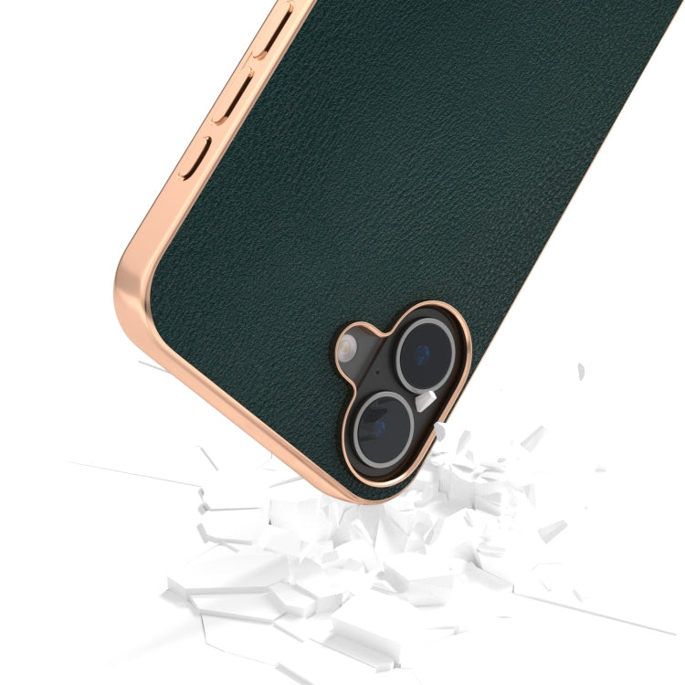 For iPhone 16 PU Leather Electroplating Frame Full Coverage Phone Case(Green) by buy2fix