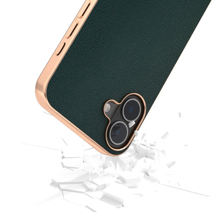 For iPhone 16 PU Leather Electroplating Frame Full Coverage Phone Case(Green) by buy2fix
