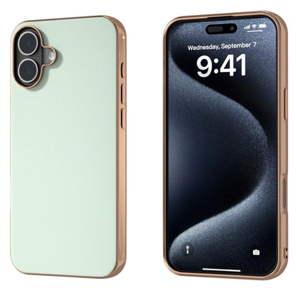 For iPhone 16 PU Leather Electroplating Frame Full Coverage Phone Case(Light Green) by buy2fix