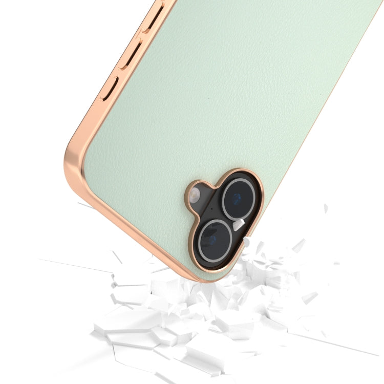 For iPhone 16 PU Leather Electroplating Frame Full Coverage Phone Case(Light Green) by buy2fix
