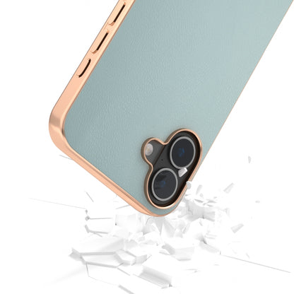 For iPhone 16 PU Leather Electroplating Frame Full Coverage Phone Case(Light Blue) - iPhone 16 Cases by buy2fix | Online Shopping UK | buy2fix