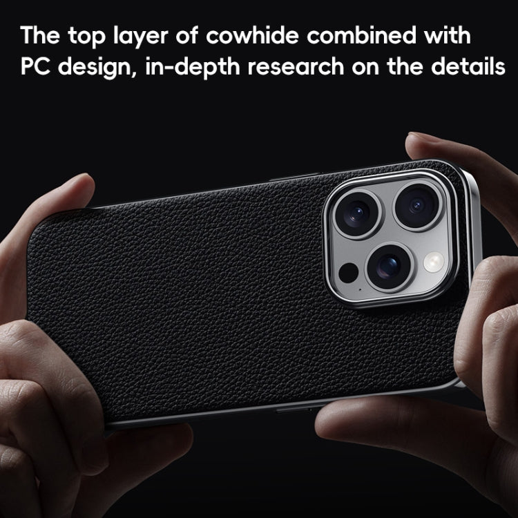 For iPhone 13 Pro Max First Layer Cowhide Leather Electroplated PC Phone Case(Dark Purple) - iPhone 13 Pro Max Cases by buy2fix | Online Shopping UK | buy2fix