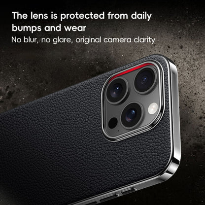 For iPhone 13 Pro First Layer Cowhide Leather Electroplated PC Phone Case(Black) - iPhone 13 Pro Cases by buy2fix | Online Shopping UK | buy2fix