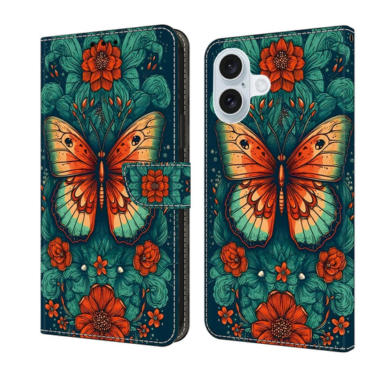 For iPhone 16 Plus Crystal Painted Leather Phone case(Flower Butterfly) - iPhone 16 Plus Cases by buy2fix | Online Shopping UK | buy2fix