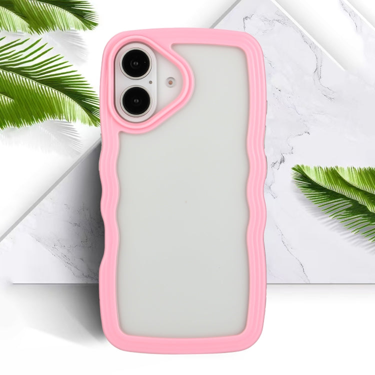 For iPhone 16 Candy Color Wave TPU Clear PC Phone Case(Pink) - iPhone 16 Cases by buy2fix | Online Shopping UK | buy2fix