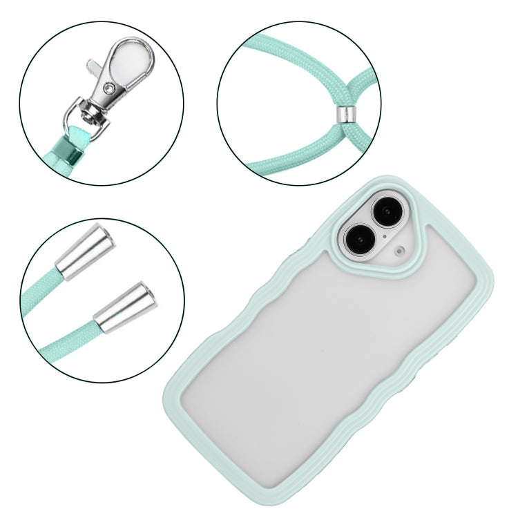 For iPhone 16 Plus Candy Color Wave TPU Clear PC Phone Case with Lanyard(Green) - iPhone 16 Plus Cases by buy2fix | Online Shopping UK | buy2fix