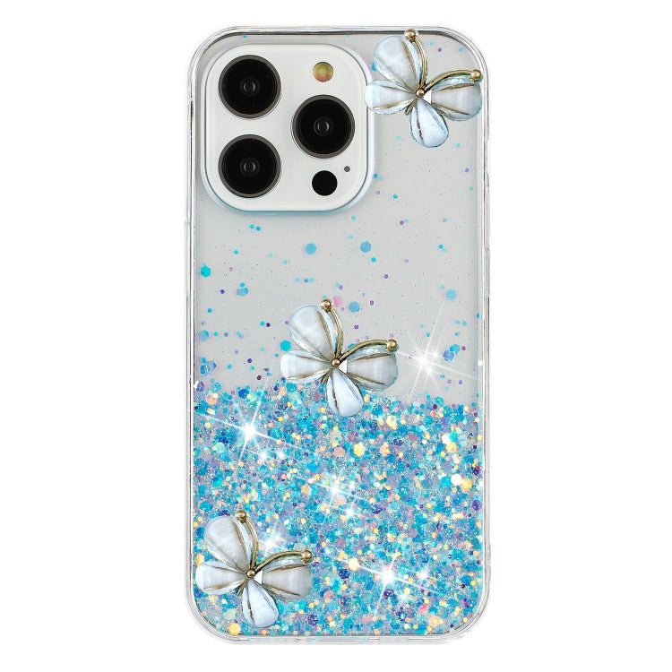 For iPhone 16 Pro Max Luminous Starry Sky Glitter Butterfly TPU Phone Case(Blue) - iPhone 16 Pro Max Cases by buy2fix | Online Shopping UK | buy2fix