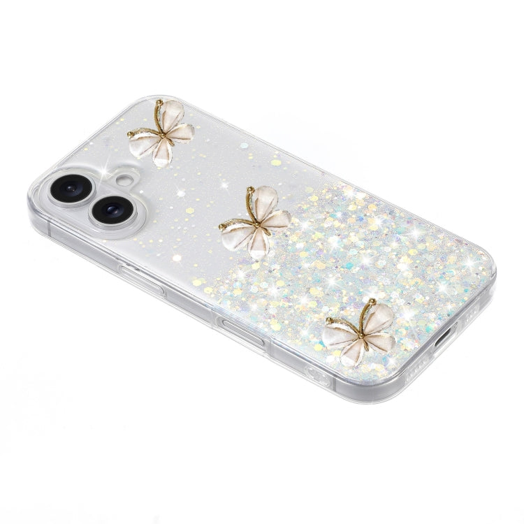 For iPhone 16 Plus Luminous Starry Sky Glitter Butterfly TPU Phone Case(White) - iPhone 16 Plus Cases by buy2fix | Online Shopping UK | buy2fix