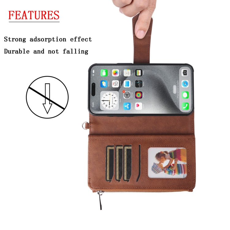 For iPhone 16 Pro Max Solid Color 2 in 1 Zipper Shockproof Phone Case(Brown) - iPhone 16 Pro Max Cases by buy2fix | Online Shopping UK | buy2fix