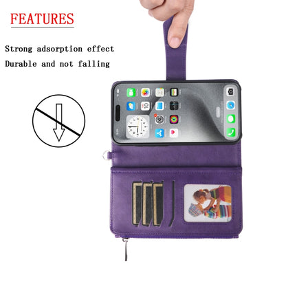 For iPhone 16 Pro Max Solid Color 2 in 1 Zipper Shockproof Phone Case(Purple) - iPhone 16 Pro Max Cases by buy2fix | Online Shopping UK | buy2fix