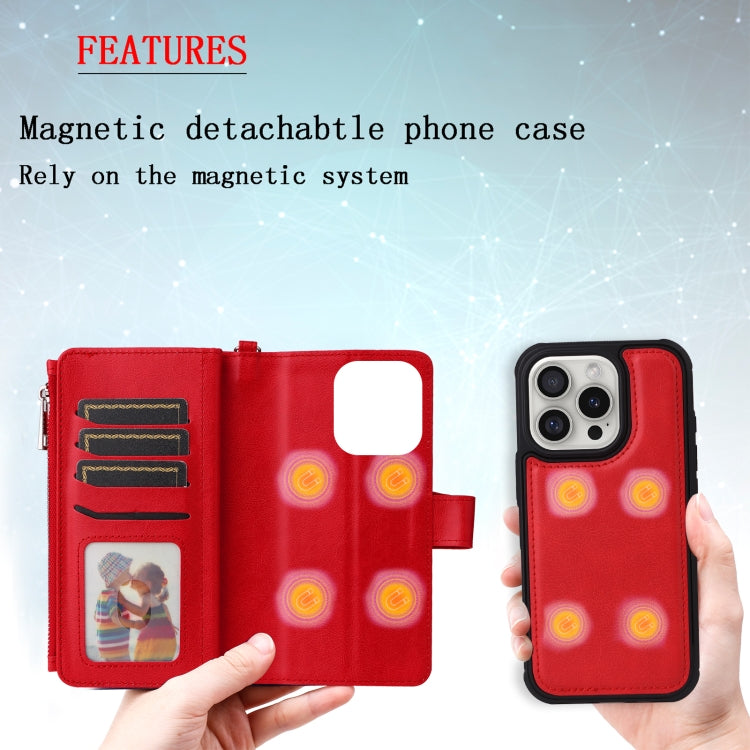 For iPhone 16 Pro Solid Color 2 in 1 Zipper Shockproof Phone Case(Red) - iPhone 16 Pro Cases by buy2fix | Online Shopping UK | buy2fix