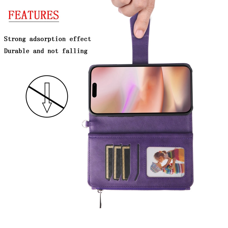 For iPhone 16 Plus Solid Color 2 in 1 Zipper Shockproof Phone Case(Purple) - iPhone 16 Plus Cases by buy2fix | Online Shopping UK | buy2fix