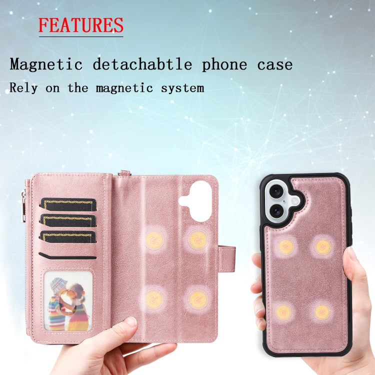 For iPhone 16 Plus Solid Color 2 in 1 Zipper Shockproof Phone Case(Rose Gold) - iPhone 16 Plus Cases by buy2fix | Online Shopping UK | buy2fix