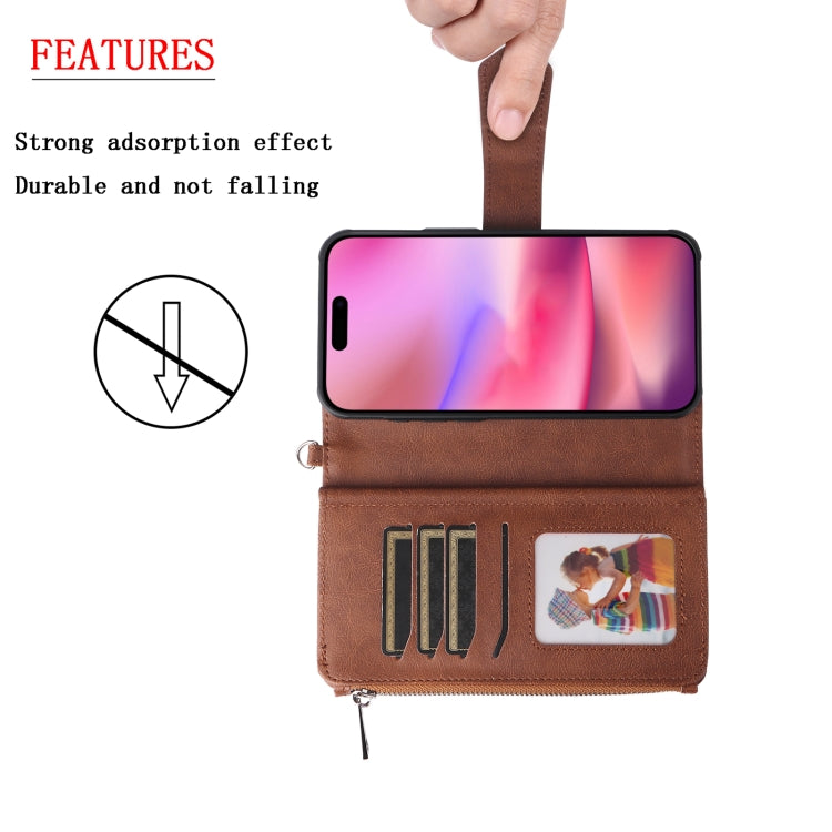 For iPhone 16 Solid Color 2 in 1 Zipper Shockproof Phone Case(Brown) - iPhone 16 Cases by buy2fix | Online Shopping UK | buy2fix