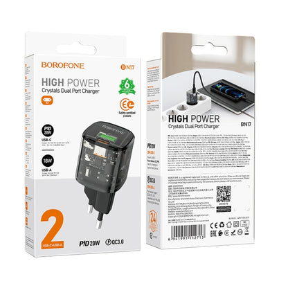 BOROFONE BN17 PD20W USB, USB-C / Type-C Charger, Plug Type:EU Plug(Black) - USB Charger by Borofone | Online Shopping UK | buy2fix