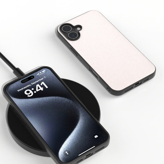 For iPhone 16 Black Frame Glitter Shockproof Phone Case(White) by buy2fix