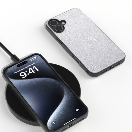 For iPhone 16 Plus Black Frame Glitter Shockproof Phone Case(Silver) by buy2fix