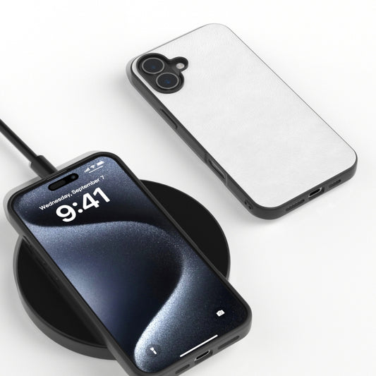 For iPhone 16 Dual Color Lichi Texture PU Phone Case(White) by buy2fix