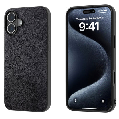 For iPhone 16 Plus Dual Color Lichi Texture PU Phone Case(Black) - iPhone 16 Plus Cases by buy2fix | Online Shopping UK | buy2fix