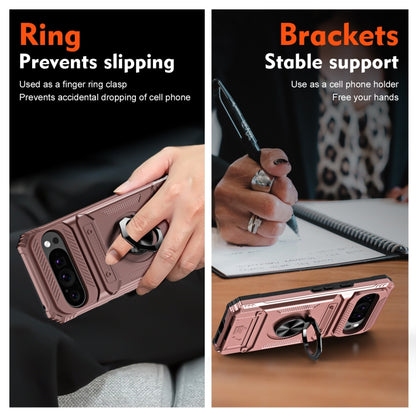 For Google Pixel 9 Pro XL TPU Hybrid PC Shockproof Card Phone Case with Metal Ring Holder(Rose Gold) by buy2fix