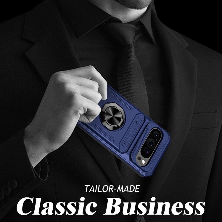 For Google Pixel 9 Pro XL TPU Hybrid PC Shockproof Card Phone Case with Metal Ring Holder(Blue) by buy2fix