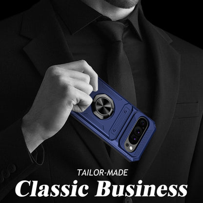 For Google Pixel 9 Pro XL TPU Hybrid PC Shockproof Card Phone Case with Metal Ring Holder(Blue) by buy2fix