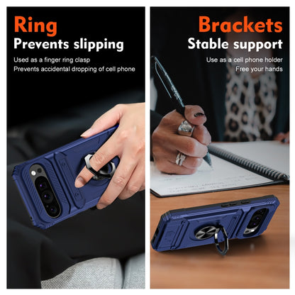 For Google Pixel 9 Pro XL TPU Hybrid PC Shockproof Card Phone Case with Metal Ring Holder(Blue) by buy2fix
