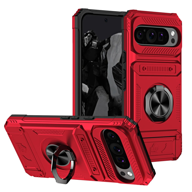 For Google Pixel 9 / 9 Pro TPU Hybrid PC Shockproof Card Phone Case with Metal Ring Holder(Red) - Google Cases by buy2fix | Online Shopping UK | buy2fix