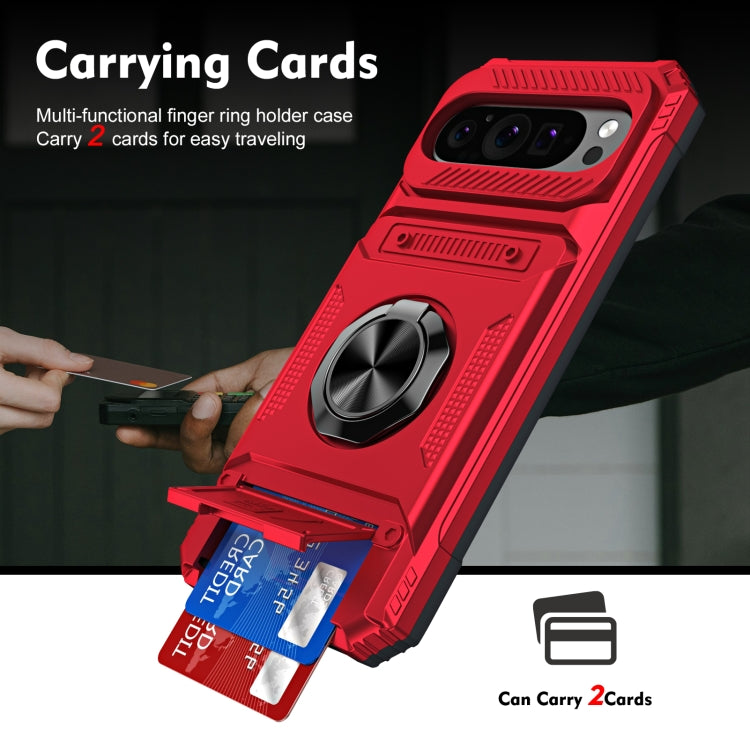 For Google Pixel 9 / 9 Pro TPU Hybrid PC Shockproof Card Phone Case with Metal Ring Holder(Red) - Google Cases by buy2fix | Online Shopping UK | buy2fix