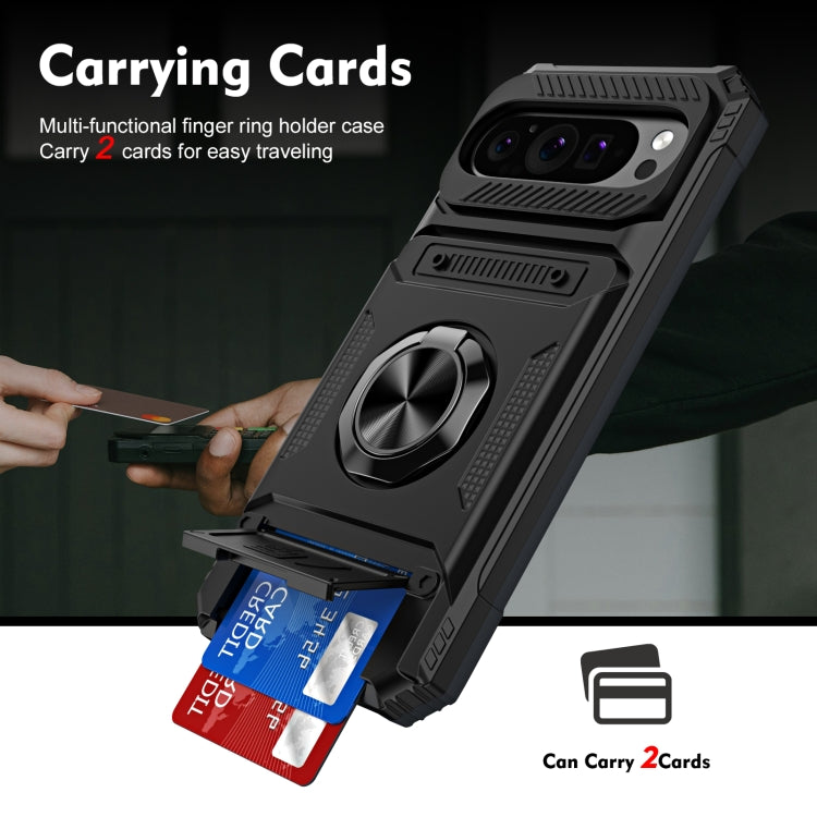 For Google Pixel 9 / 9 Pro TPU Hybrid PC Shockproof Card Phone Case with Metal Ring Holder(Black) - Google Cases by buy2fix | Online Shopping UK | buy2fix