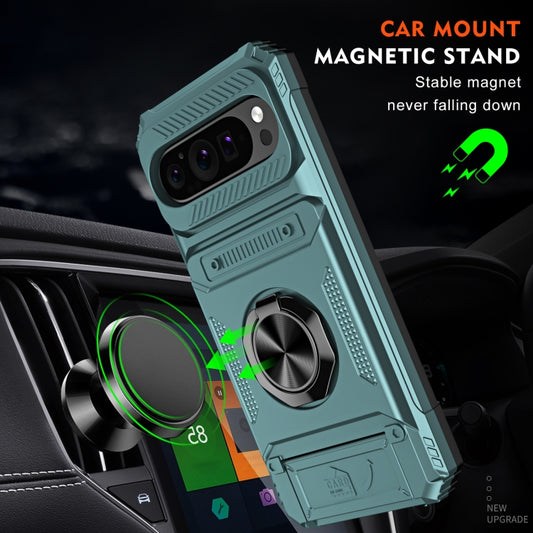 For Google Pixel 9 / 9 Pro TPU Hybrid PC Shockproof Card Phone Case with Metal Ring Holder(Green) by buy2fix