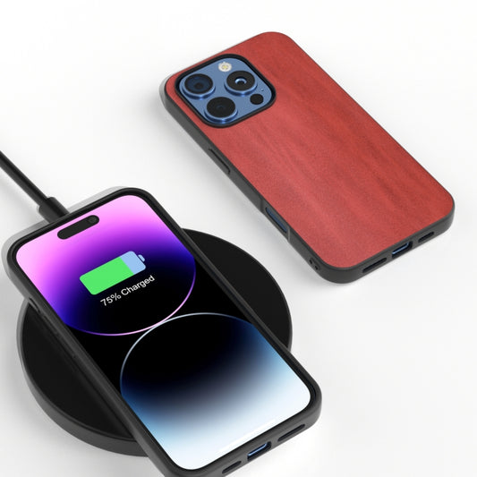 For iPhone 16 Pro Max Black Frame Two-color Calf Texture PU Phone Case(Red) by buy2fix