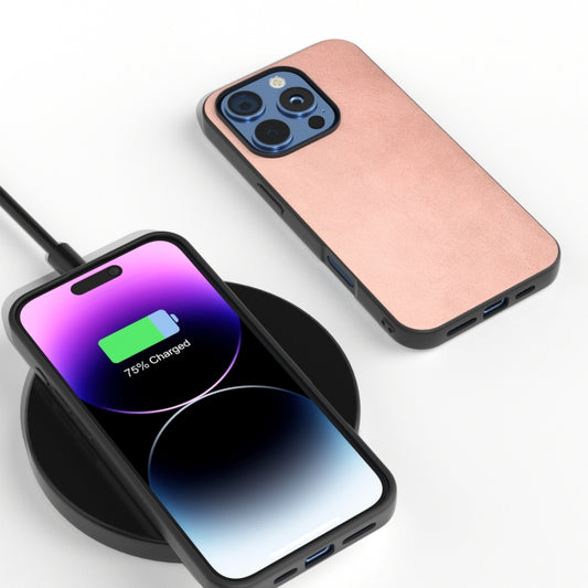 For iPhone 16 Pro Black Frame Two-color Calf Texture PU Phone Case(Pink) by buy2fix