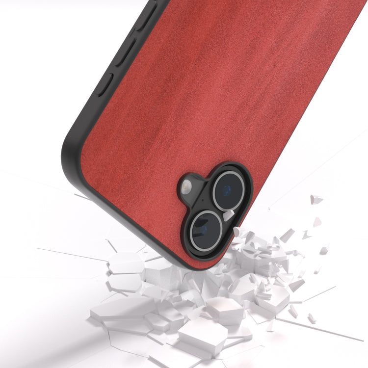 For iPhone 16 Plus Black Frame Two-color Calf Texture PU Phone Case(Red) - iPhone 16 Plus Cases by buy2fix | Online Shopping UK | buy2fix