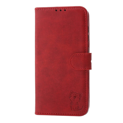 For Samsung Galaxy S25 5G Embossed Happy Cat Pattern Flip Leather Phone Case(Red) by buy2fix