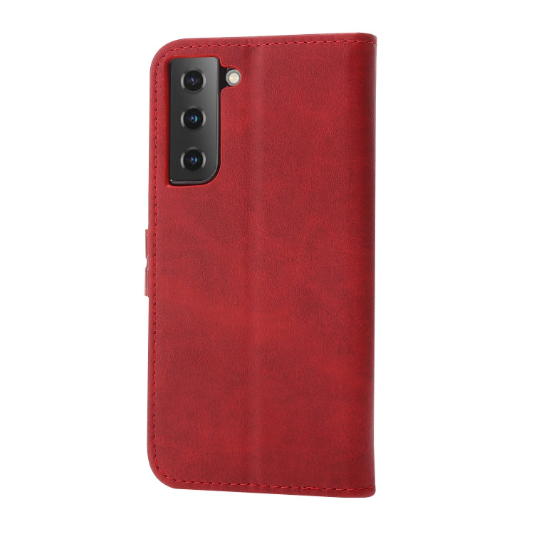 For Samsung Galaxy S25 5G Embossed Happy Cat Pattern Flip Leather Phone Case(Red) by buy2fix
