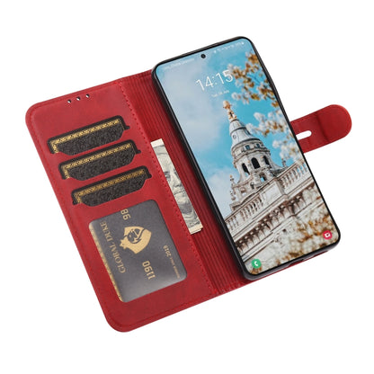 For Samsung Galaxy S25 5G Embossed Happy Cat Pattern Flip Leather Phone Case(Red) by buy2fix
