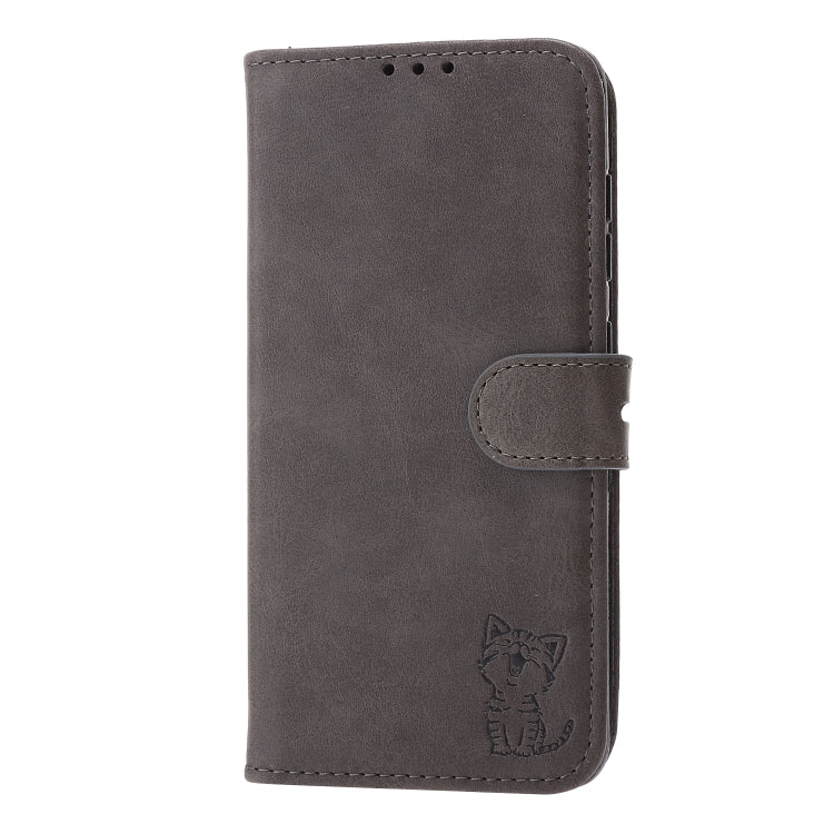 For Samsung Galaxy S25+ 5G Embossed Happy Cat Pattern Flip Leather Phone Case(Grey) by buy2fix