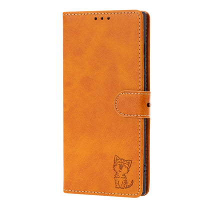 For Samsung Galaxy S25 Ultra 5G Embossed Happy Cat Pattern Flip Leather Phone Case(Yellow) by buy2fix