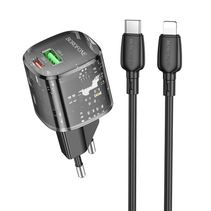 BOROFONE BN17 PD20W USB, Type-C Charger with 1m Type-C to 8 Pin Cable Set, Plug Type:EU Plug(Black) - USB Charger by Borofone | Online Shopping UK | buy2fix