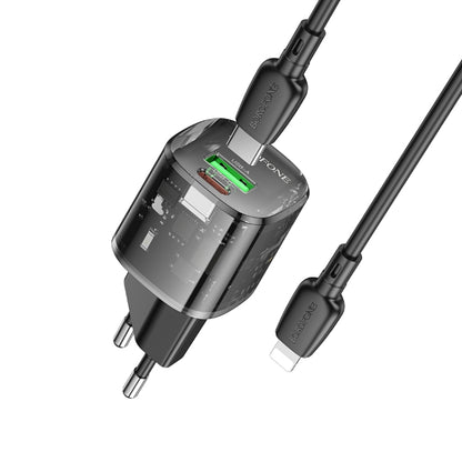 BOROFONE BN17 PD20W USB, Type-C Charger with 1m Type-C to 8 Pin Cable Set, Plug Type:EU Plug(Black) - USB Charger by Borofone | Online Shopping UK | buy2fix