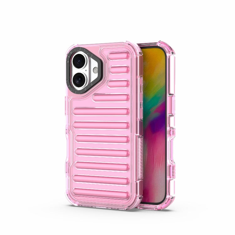 For iPhone 16 Plus High Transparency TPU Hybrid PC Airbag Phone Case(Pink) by buy2fix